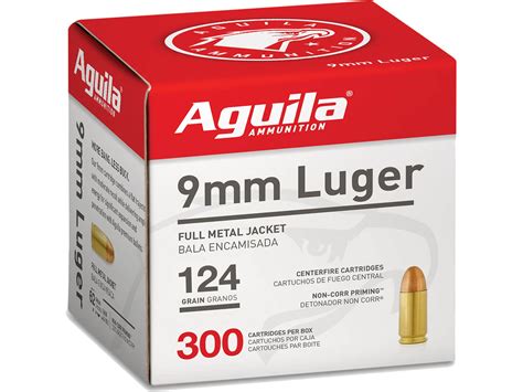 aguila 9mm luger ammo 124gr full metal jacket 50rd box|9mm 124 grain jacket.